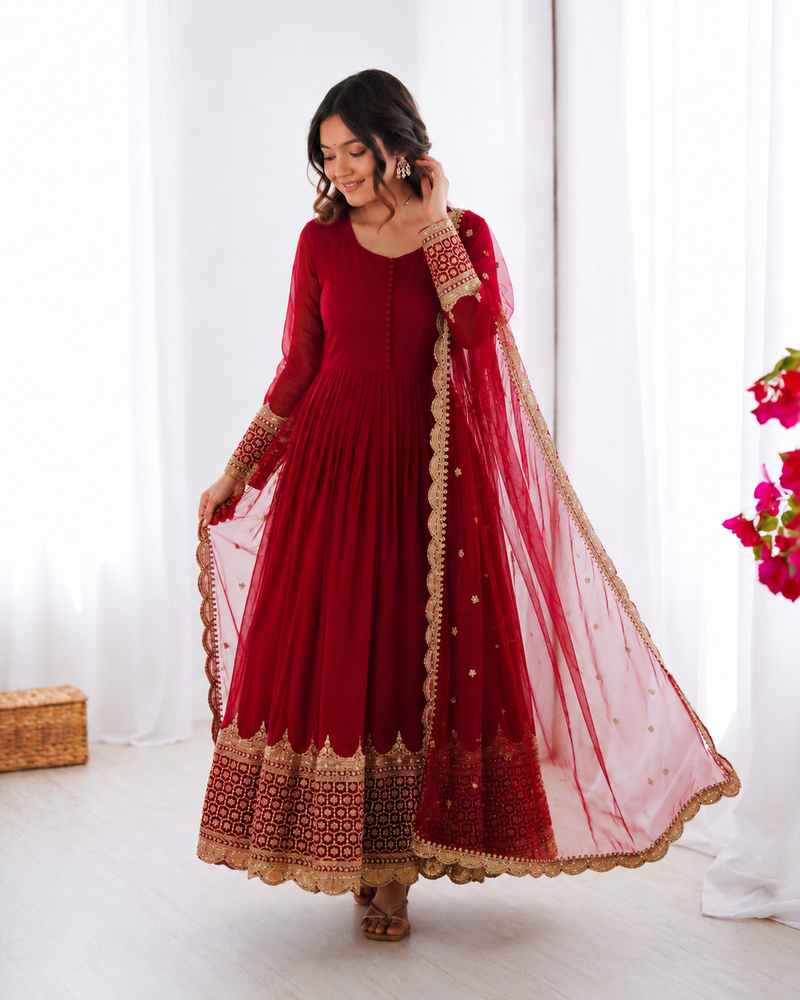 Rani pink georgette embroidered with sequin anarkali suit