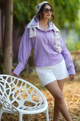 Lavender kantha cotton shirt