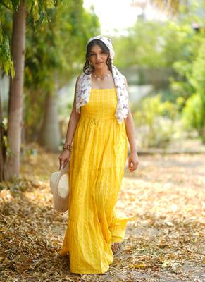 Yellow kantha cotton tiered maxi dress 2
