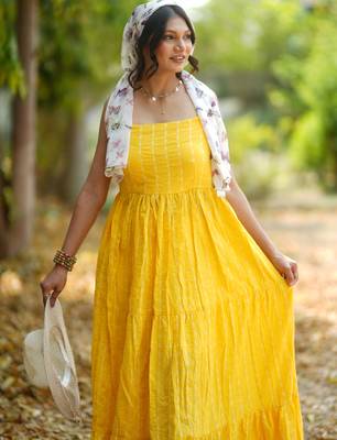 Yellow kantha cotton tiered maxi dress 3