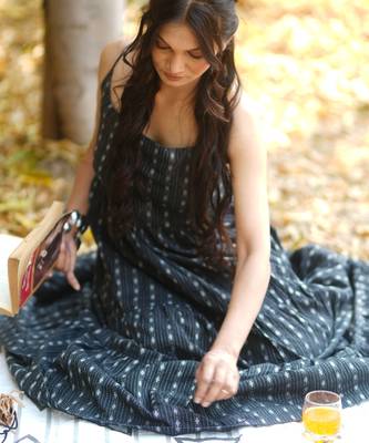 Black kantha cotton tiered maxi dress 2