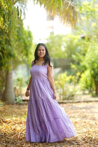 Lavender kantha cotton tiered maxi dress