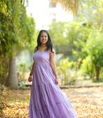 Lavender kantha cotton tiered maxi dress