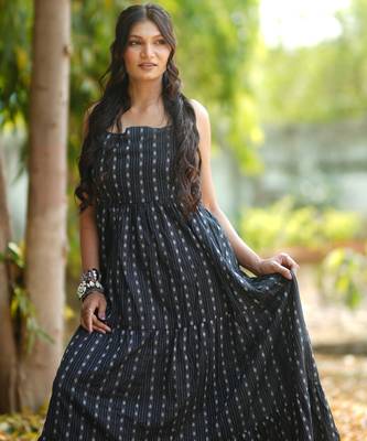 Black kantha cotton tiered maxi dress 3