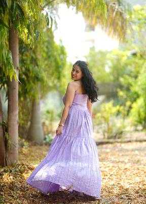 Lavender kantha cotton tiered maxi dress 2