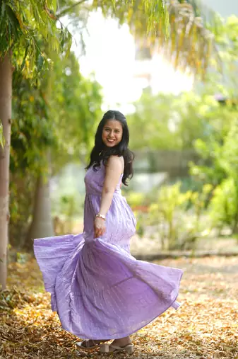Lavender kantha cotton tiered maxi dress