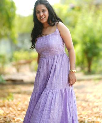 Lavender kantha cotton tiered maxi dress 4