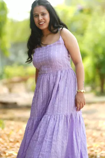 Lavender kantha cotton tiered maxi dress
