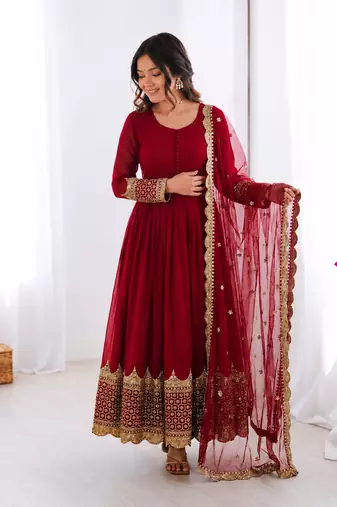 Rani pink georgette embroidered with sequin anarkali suit