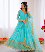 Sky blue georgette embroidered with sequin anarkali suit