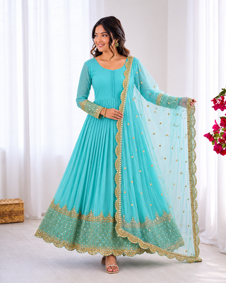 Sky blue georgette embroidered with sequin anarkali suit 2