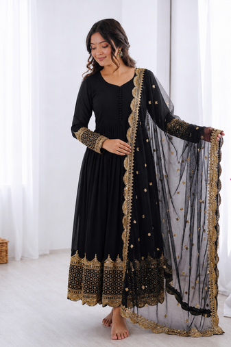 Black georgette embroidered with sequin anarkali suit