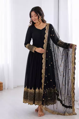 Black georgette embroidered with sequin anarkali suit