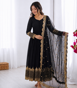 Black georgette embroidered with sequin anarkali suit