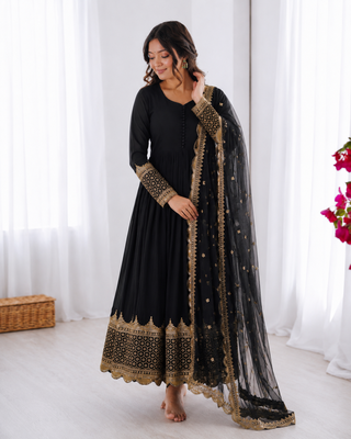 Black georgette embroidered with sequin anarkali suit 2