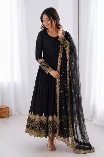 Black georgette embroidered with sequin anarkali suit