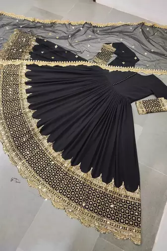 Black georgette embroidered with sequin anarkali suit