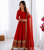 Red georgette embroidered with sequin anarkali suit