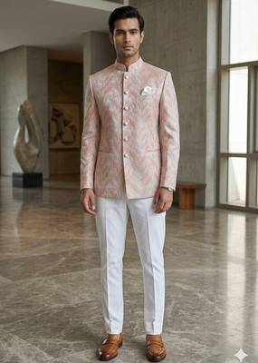 Baby pink self weaving jodhpuri for men | premium designer bandhgala ethnic wear 2