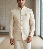 Cream daman weaving jodhpuri for men | premium designer bandhgala ethnic wear