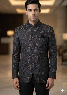 Floral midnight black jodhpuri for men | premium designer bandhgala ethnic wear 1