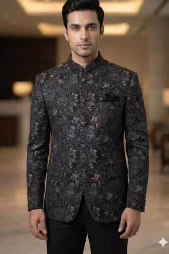 Floral midnight black jodhpuri for men | premium designer bandhgala ethnic wear