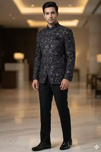 Floral midnight black jodhpuri for men | premium designer bandhgala ethnic wear