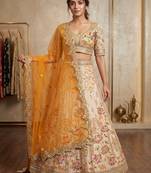 Light Ivory Beige French Crepe Silk Sequin Work Lehenga With Foil Mirror Work For Women's
