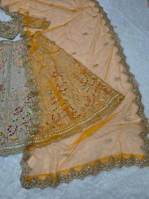 Light Ivory Beige French Crepe Silk Sequin Work Lehenga With Foil Mirror Work For Women's 5