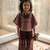 Wine ajrakh bloom cotton kaftan palazzo set for girls kids with bow gift