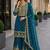 Teal blue georgette free size suit with embroidery & diamond work