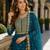 Teal blue georgette free size suit with embroidery & diamond work