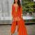 Orange chinon free size stitched suit with embroidery & beats work