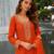 Orange chinon free size stitched suit with embroidery & beats work