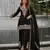 Black chinon free size stitched suit with embroidery & beats work
