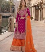 Rani pink free size stitched plazzo suit with embroidery & sequence work
