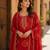 Orange silk unstitched suit with printed & khatli work