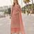 Peach net semi stitched suit with coding and embroidery work
