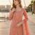Peach net semi stitched suit with coding and embroidery work