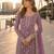 Lavender net semi stitched suit with coding and embroidery work