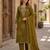Mehendi silk unstitched suit with printed & khatli work