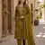 Mehendi silk unstitched suit with printed & khatli work