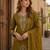 Mehendi silk unstitched suit with printed & khatli work