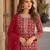 Maroon silk unstitched suit with printed & khatli work