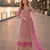 Pink net semi stitched suit with coding and embroidery work