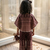 Wine ajrakh bloom cotton kaftan palazzo set for girls kids with bow gift