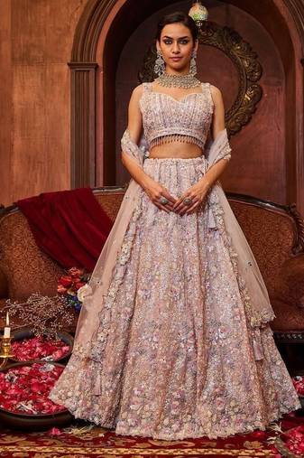 Elegant Dusty Pink Lehenga - Heavy Thread Embroidery for Wedding Wear For Women's