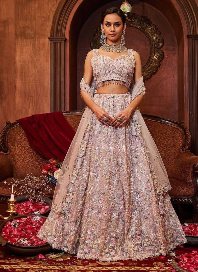 Elegant Dusty Pink Lehenga - Heavy Thread Embroidery for Wedding Wear For Women's