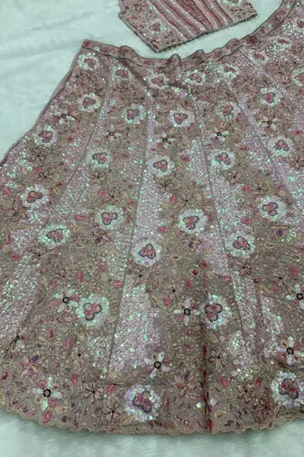 Elegant Dusty Pink Lehenga - Heavy Thread Embroidery for Wedding Wear For Women's