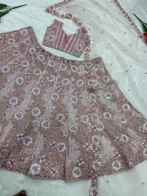 Elegant Dusty Pink Lehenga - Heavy Thread Embroidery for Wedding Wear For Women's 5